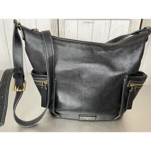 FOSSIL Emerson Black Leather Small Hobo Crossbody Bag Pebble Leather